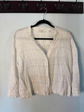 Vince Cream Plaid Button-Front Cotton Shirt
